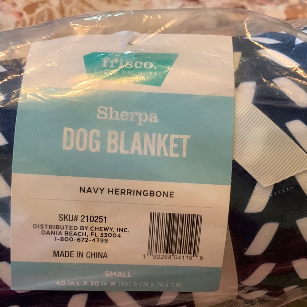 Navy Herringbone Sherpa Dog Blanket
